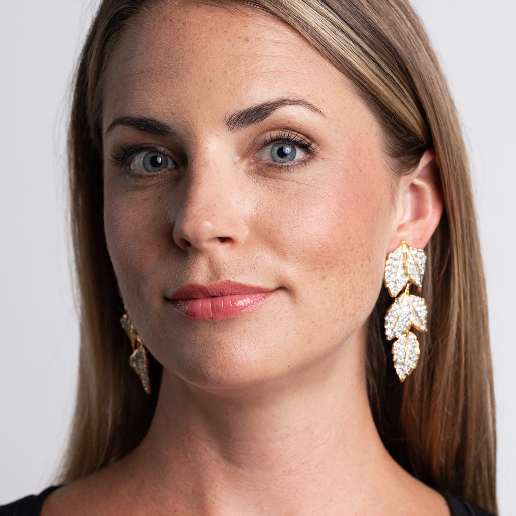 Rhinestone Leaves Clip Earrings