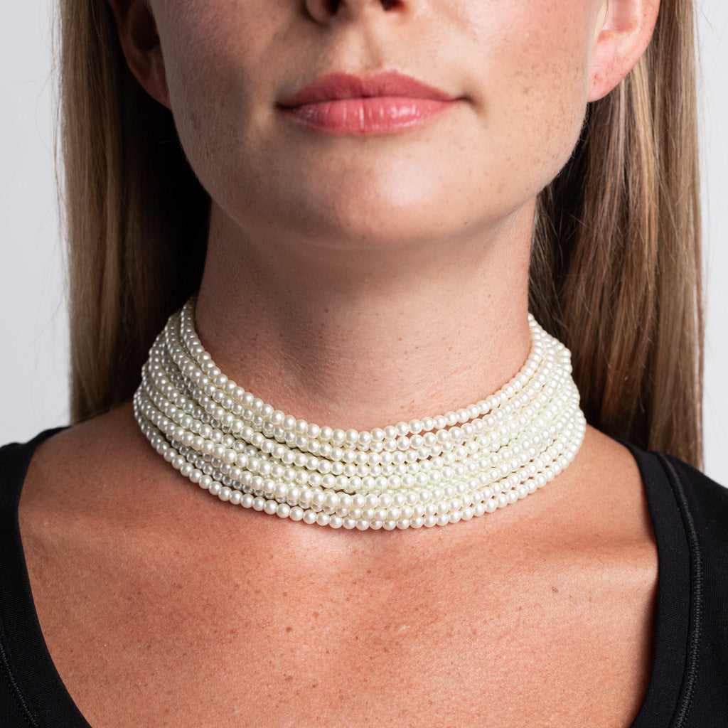 Mirror seesha pearl choker necklace tika set with chandbaali earrings