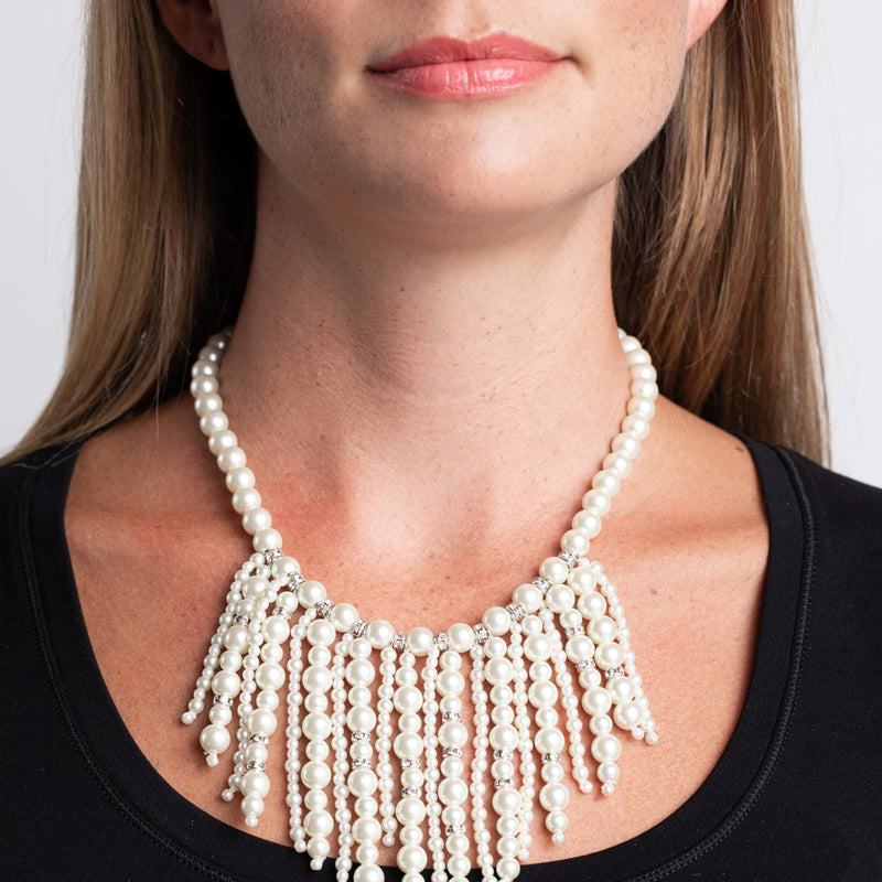 Single Strand White Pearl Drops Necklace