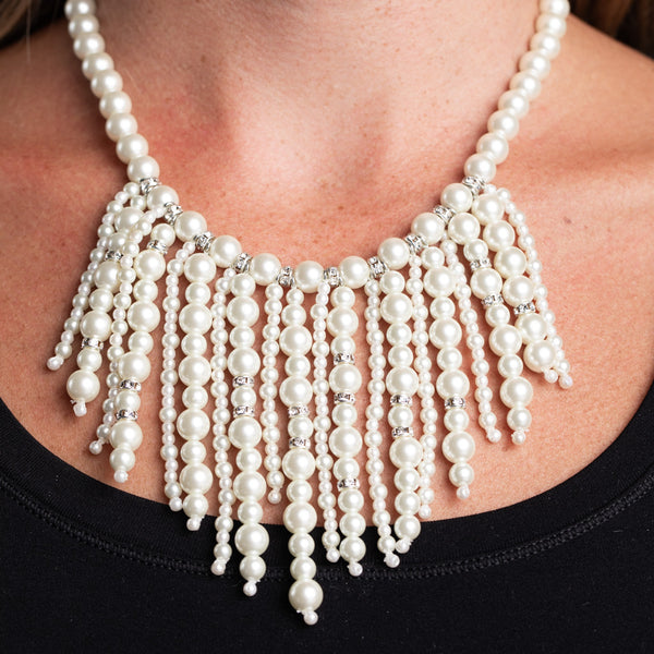 Single Strand White Pearl Drops Necklace