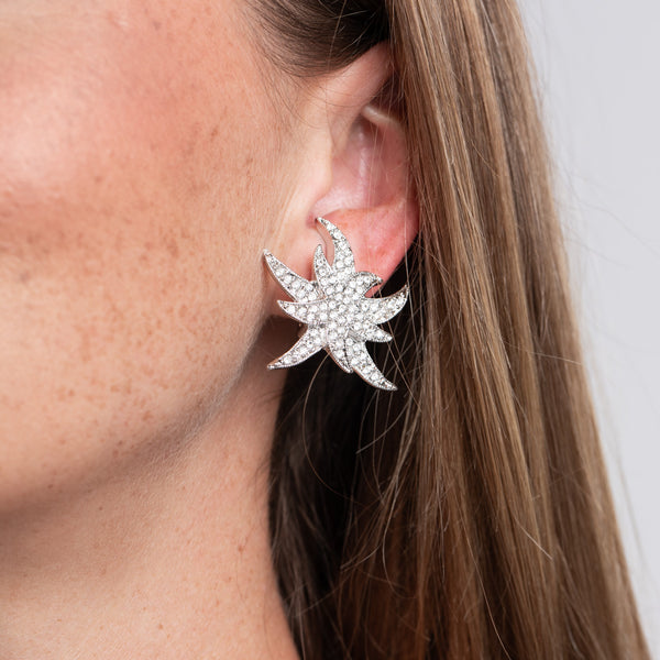 Rhinestone Double Star Clip Earrings