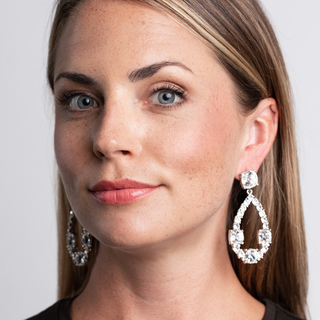 Crystal Squares and Open Teardrop Pierced Earrings