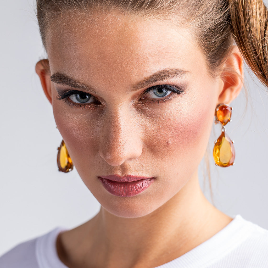 Topaz and Silver Teardrop Pierced or Clip Earrings