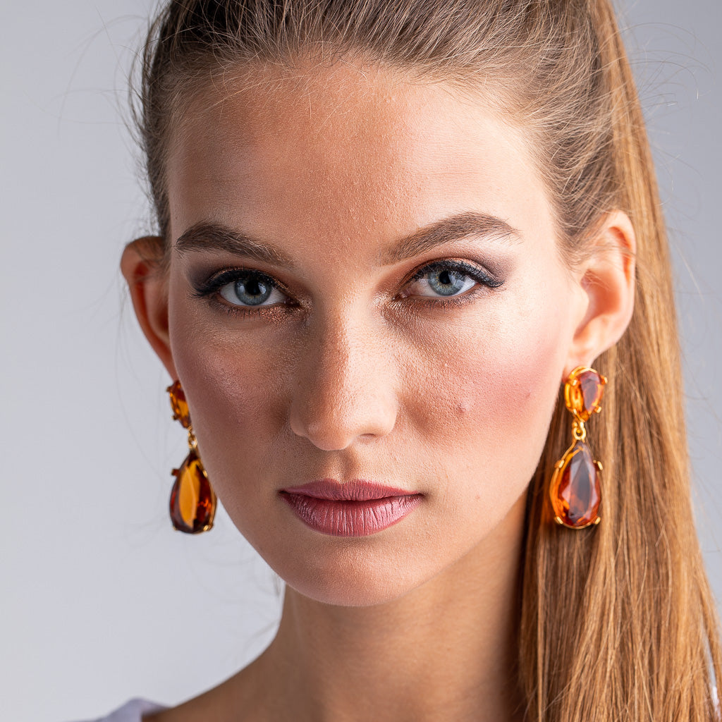 Topaz and Gold Teardrop Pierced or Clip Earrings