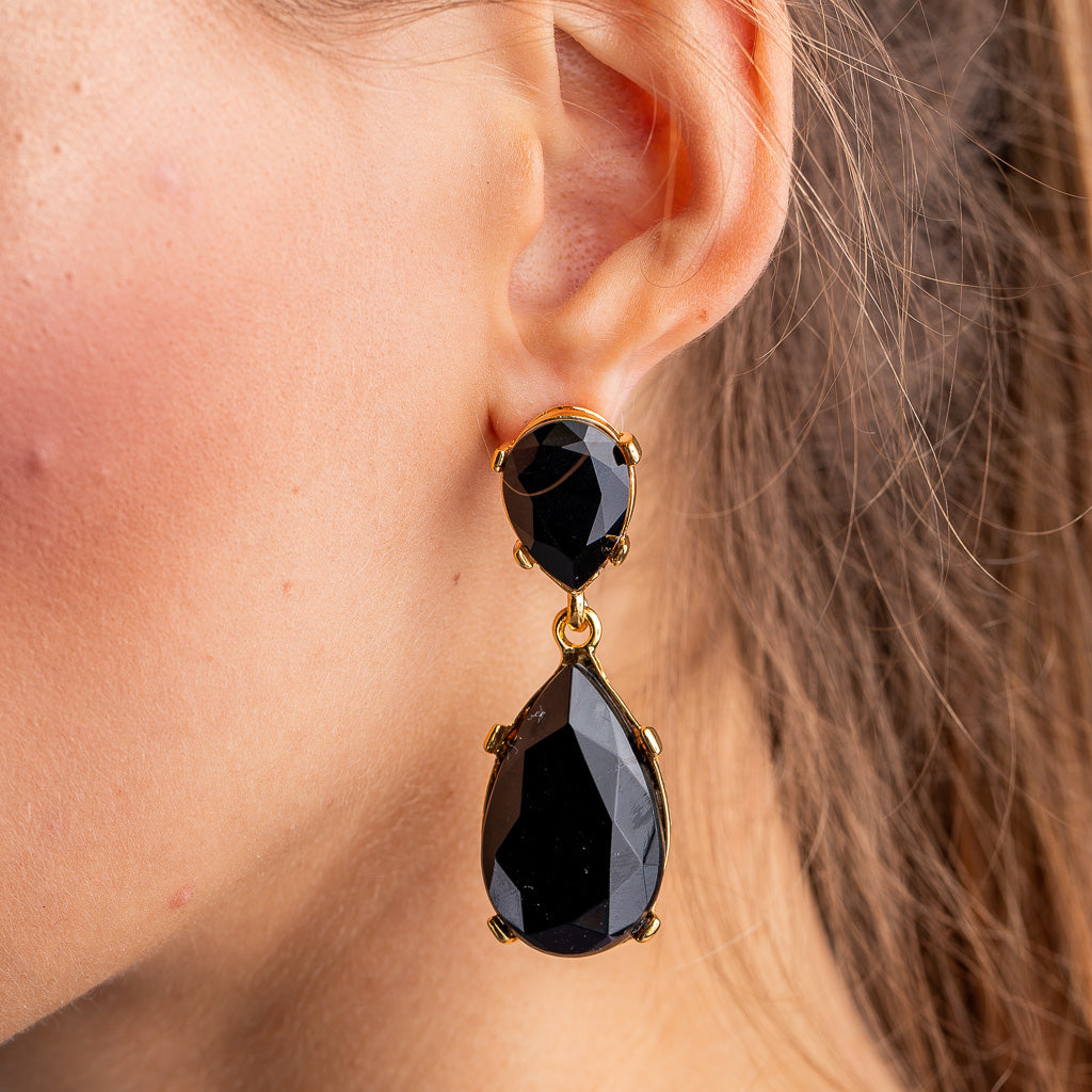Jet and Gold Teardrop Earrings