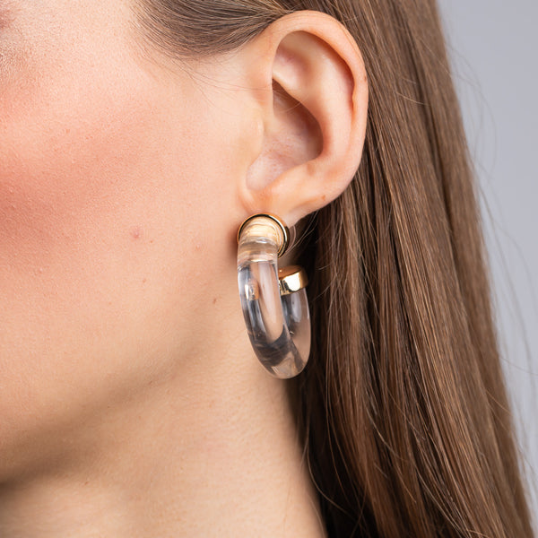 Clear with Polished Gold Ends Tube Hoop Pierced Earrings