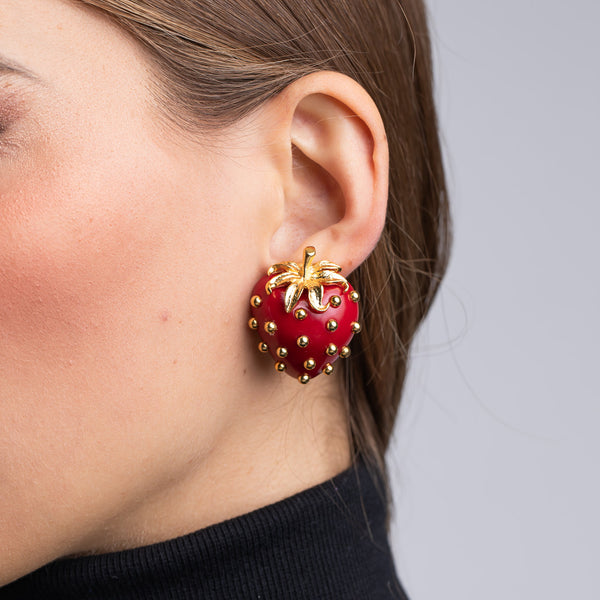 Polished Gold Strawberry Clip Earrings