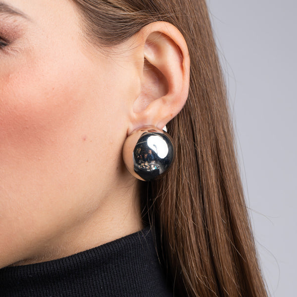 Polished Silver Button Clip Earrings