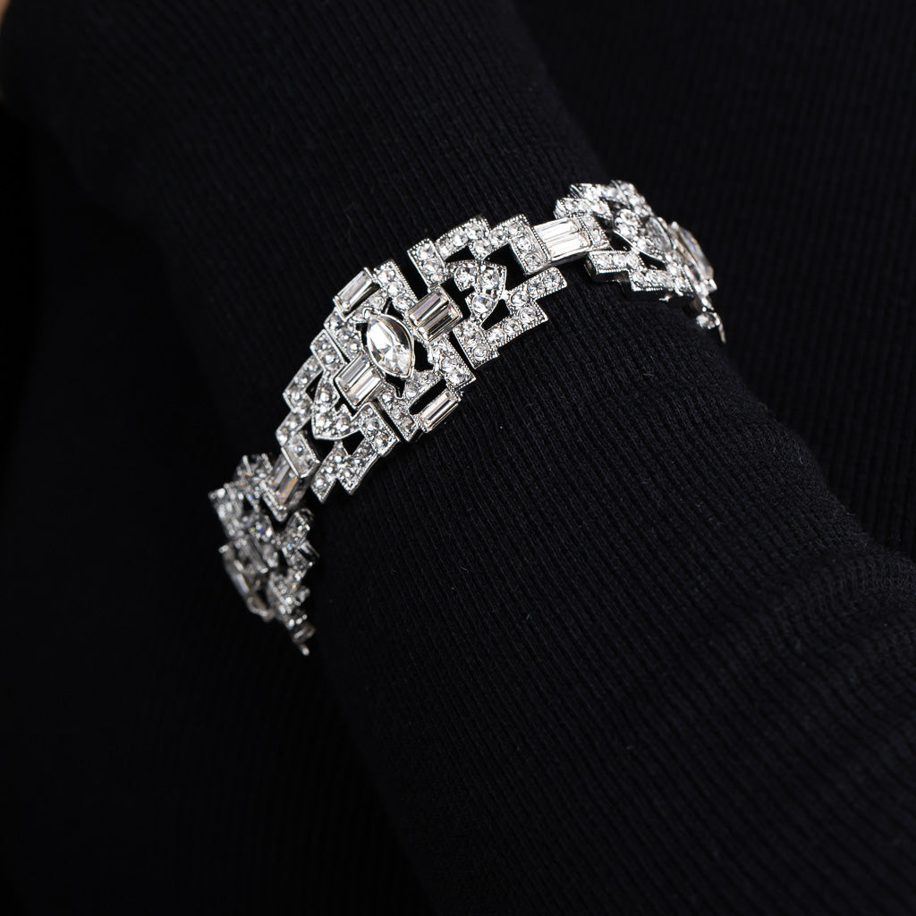 Silver and Crystal Art Deco Link Bracelet