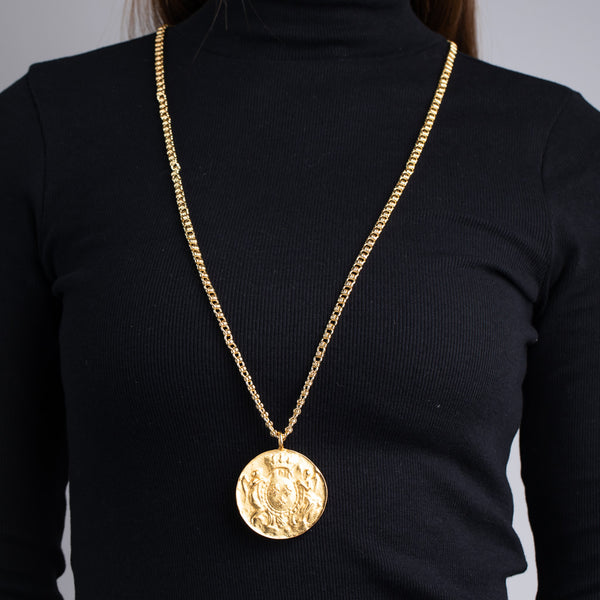 Satin Gold Medallion Pendant Necklace