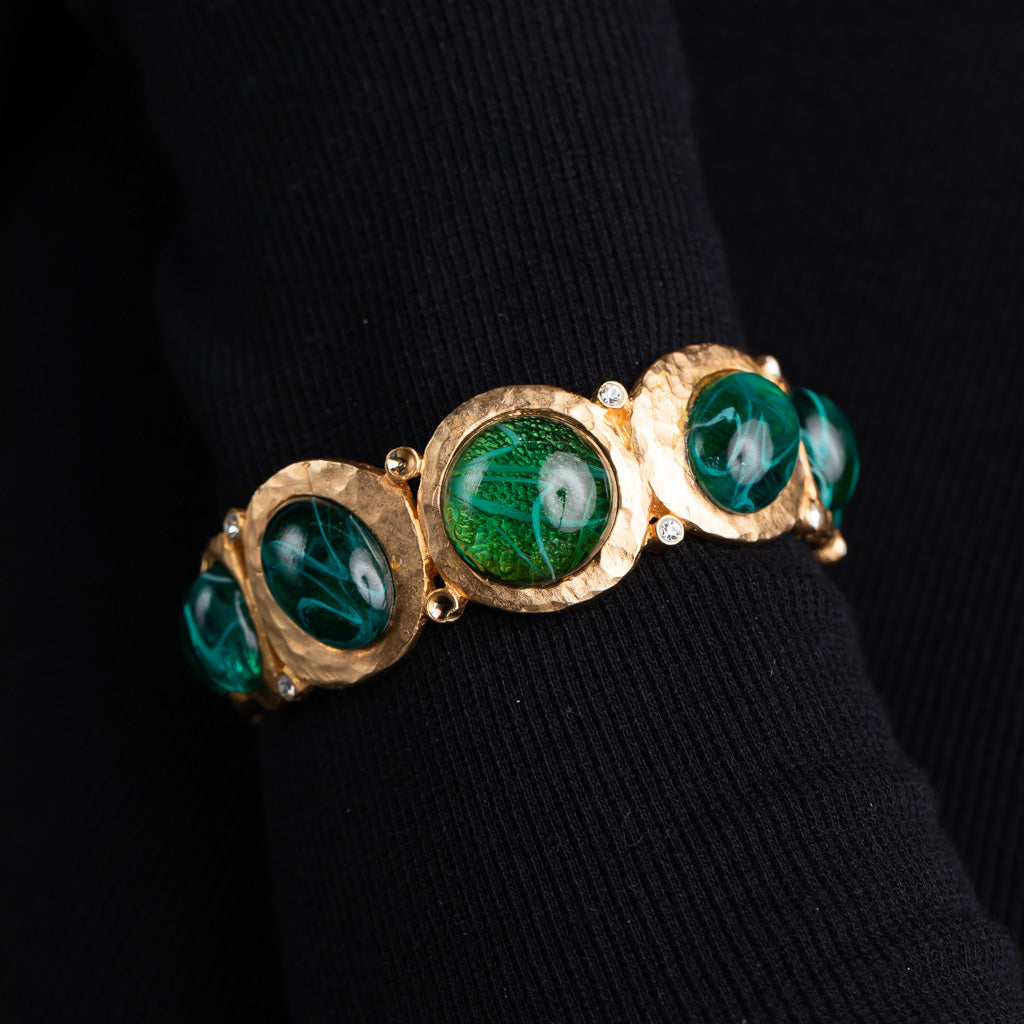 Flawed Emerald Cabochon Hinged Bangle