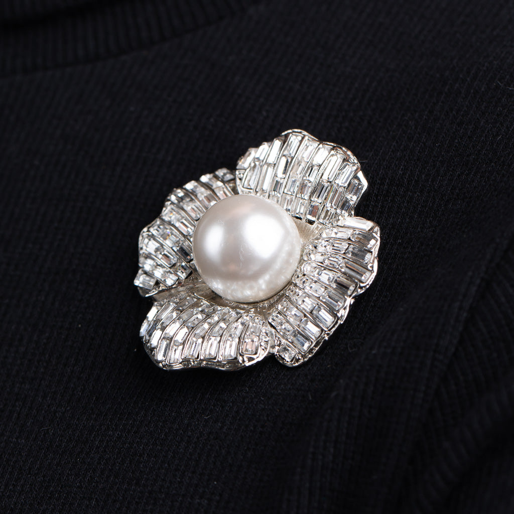 Silver and Crystal Baguette Flower Pin