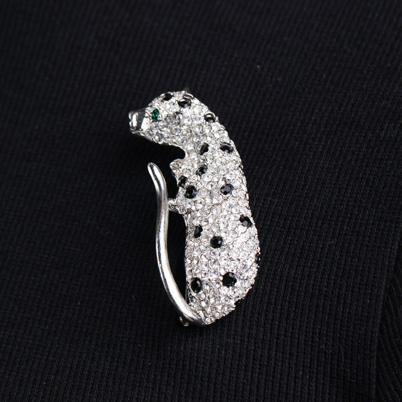 Silver and Crystal Leopard Pin