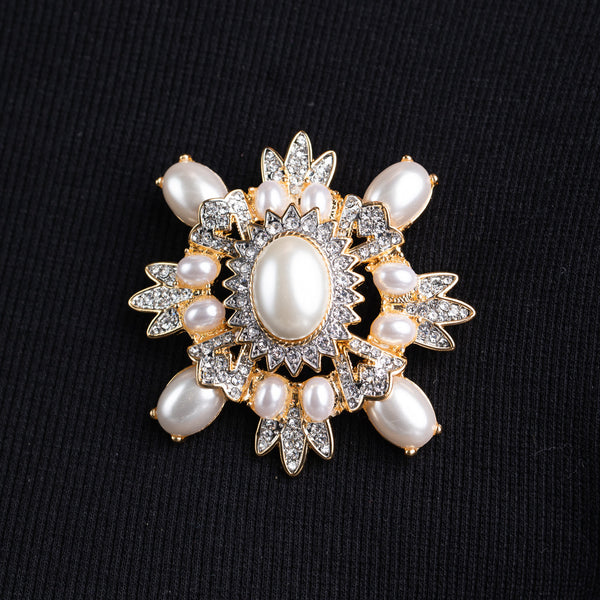 Two Tone Crystals and Pearl Cluster Pin