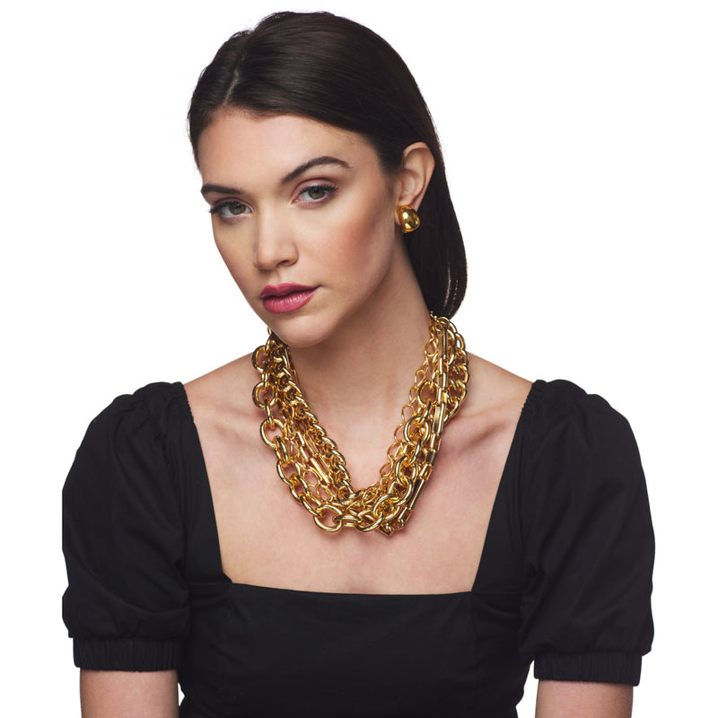 Polished Gold 5 Row Chain Link Necklace