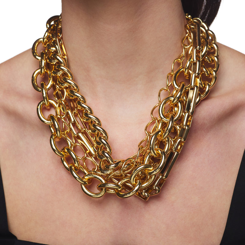 Polished Gold 5 Row Chain Link Necklace