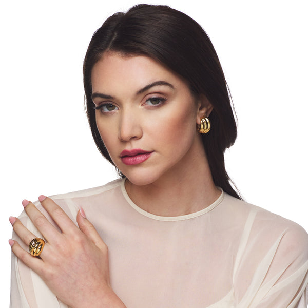 Satin Gold Domed Ribbed Clip Earring
