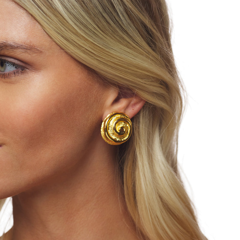 Gold Swirl Button Clip Earrings