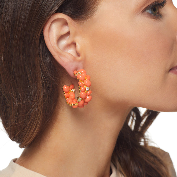 Coral Cabochon Hoop Pierced Earring