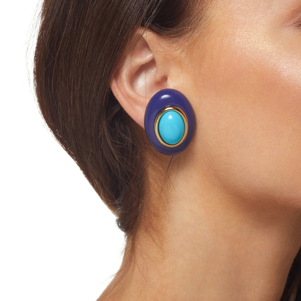 Lapis & Turquoise Center Oval Clip Earring