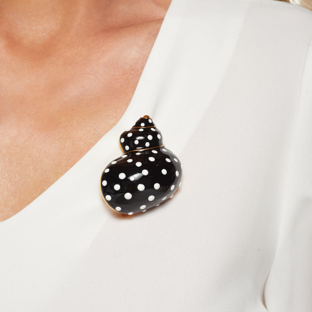 Black with White Spots Snail Pin