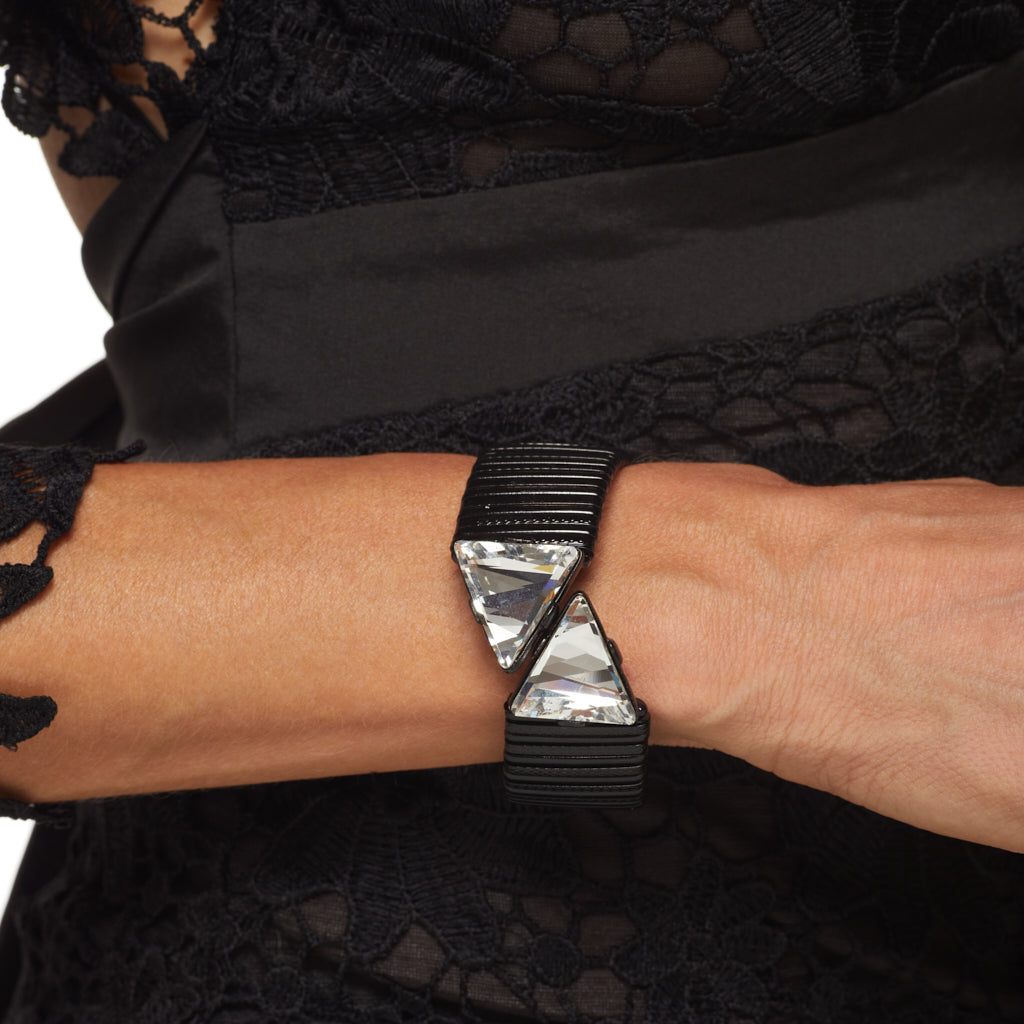 Black Stretch Crystal Triangle Ends Wrap Bracelet