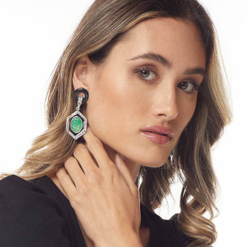 Jade Hexagon Deco Clip Earring