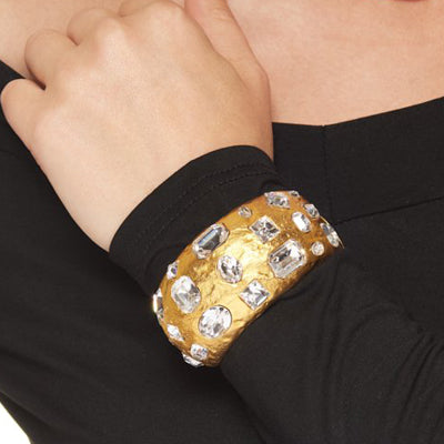 Gold Hammered Crystal Stones Cuff