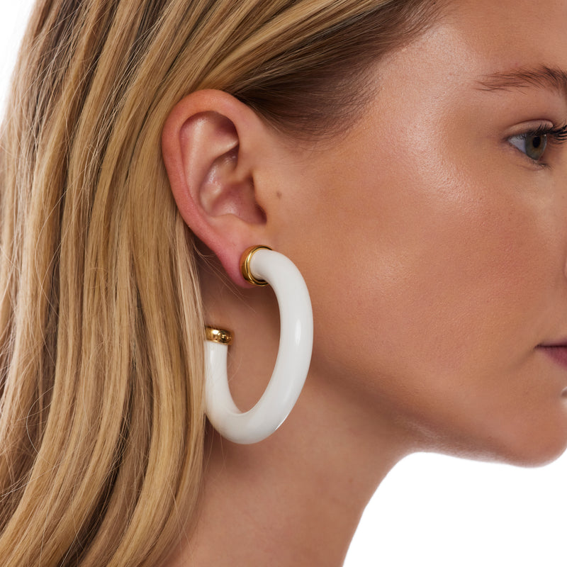 White Resin & Gold Hoop Earring