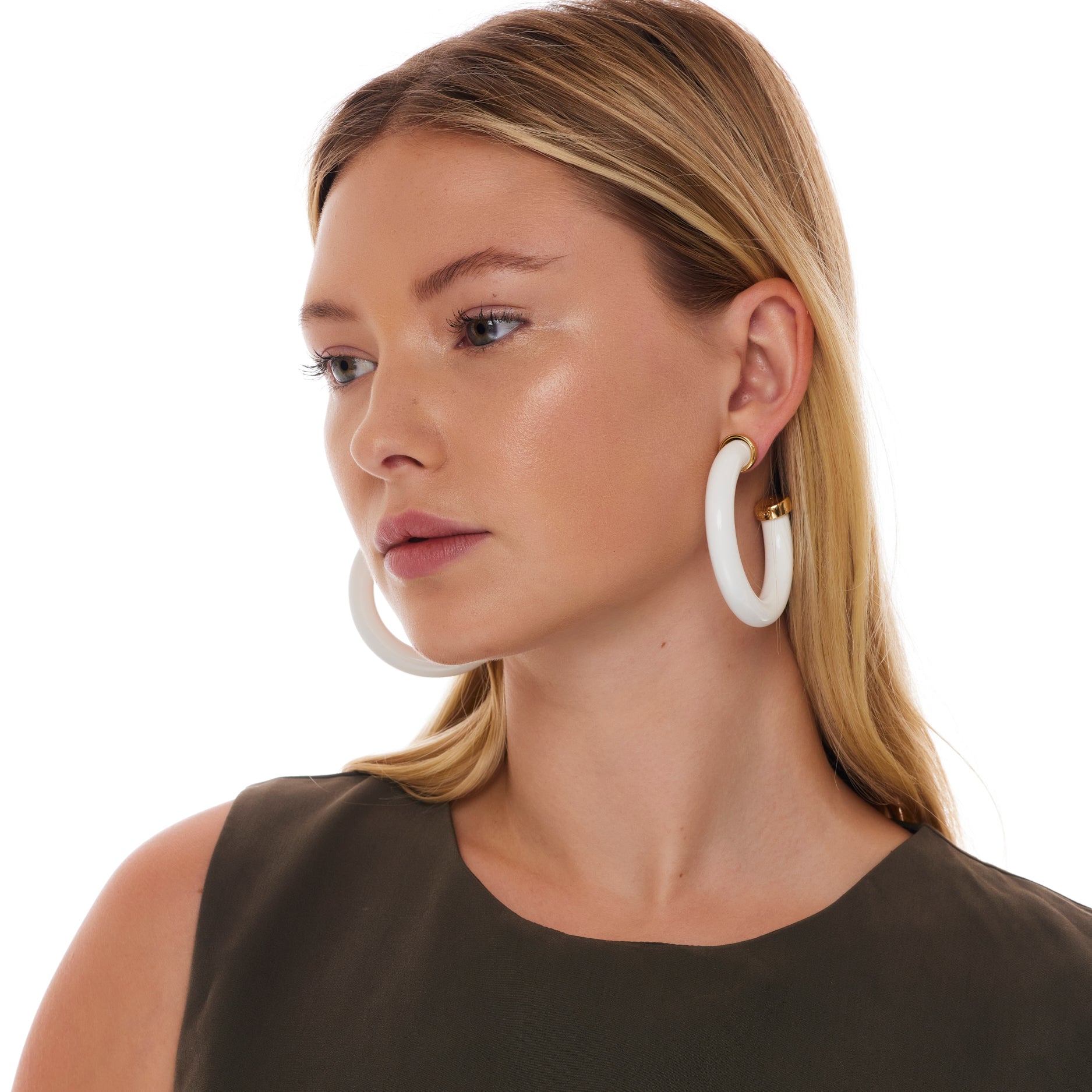 White Resin & Gold Hoop Earring