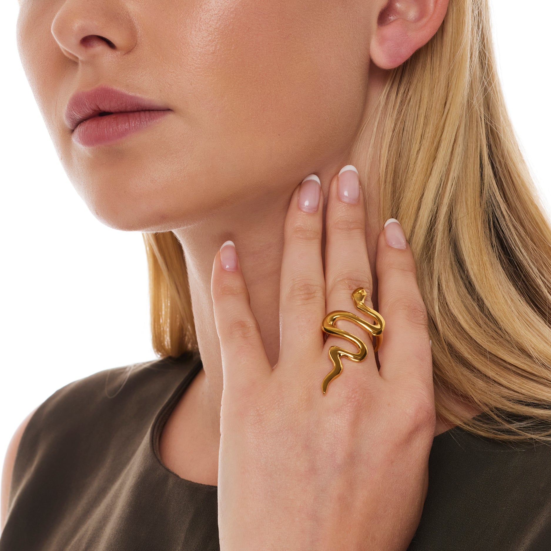 Polished Gold Serpentine Snake Ring