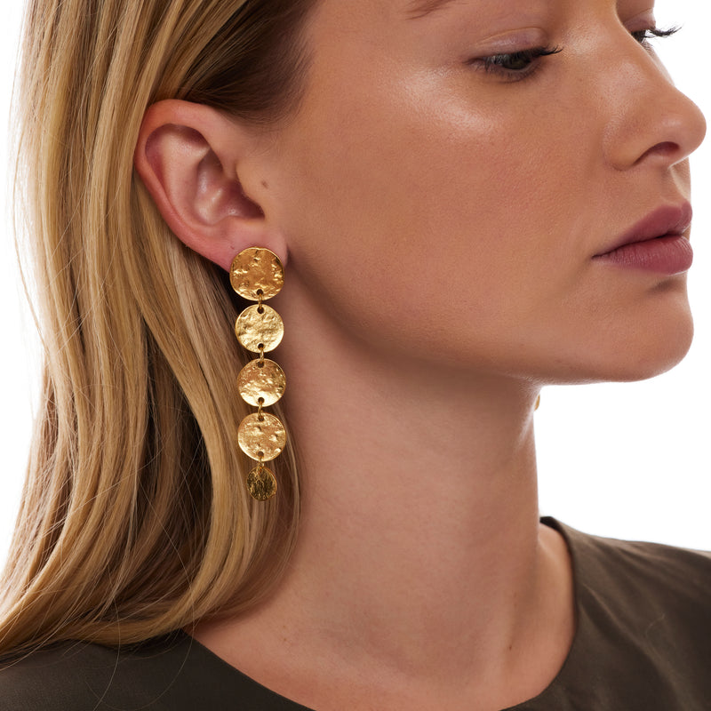 Satin Gold 5 Coin Drop Pierced Earring