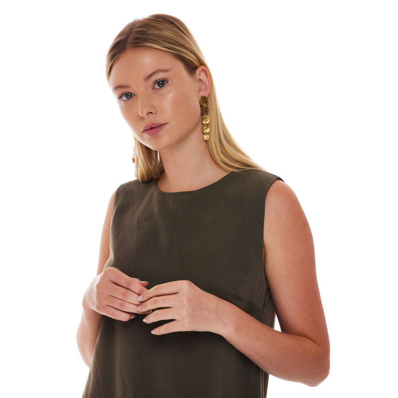 Satin Gold 5 Coin Drop Clip-On Earrings