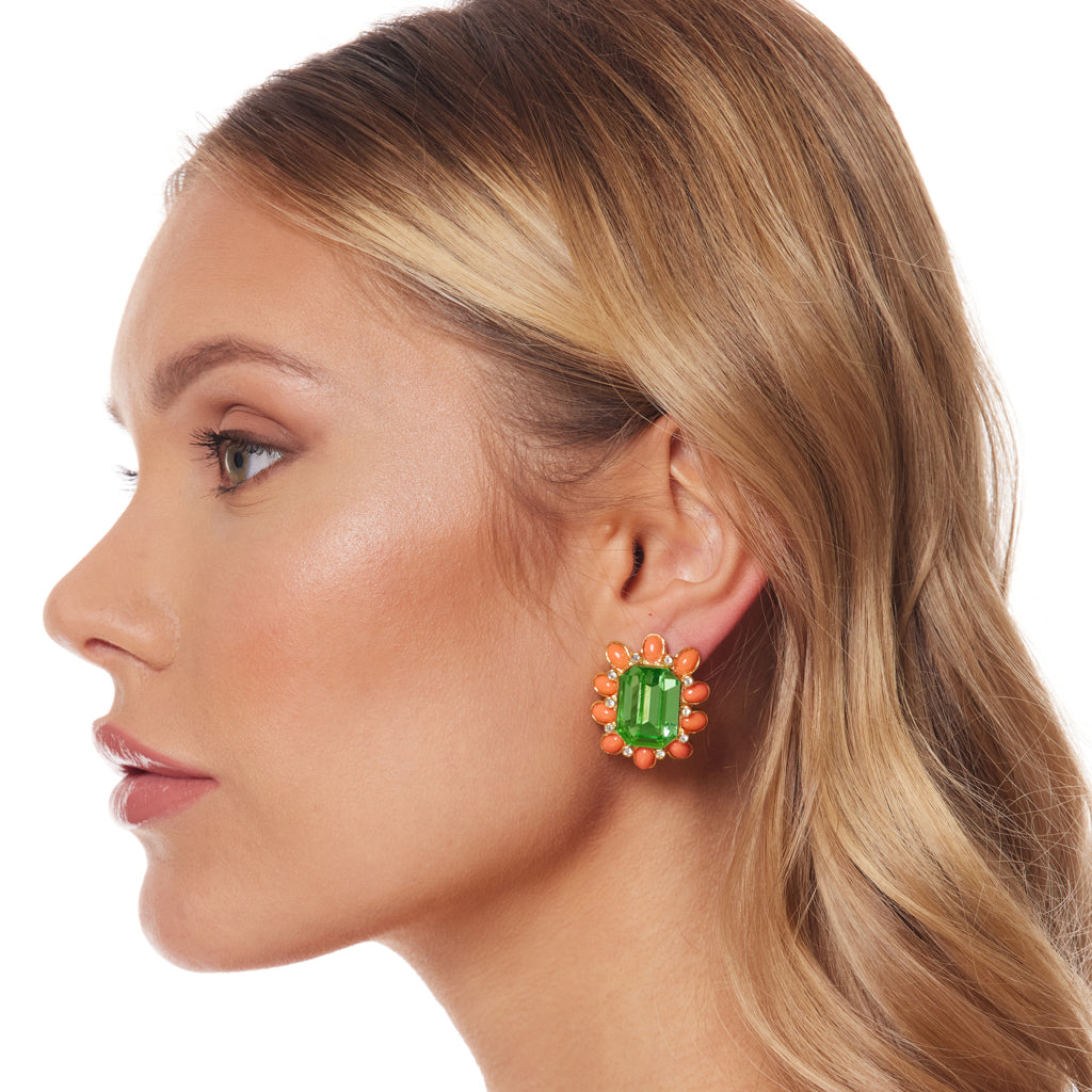 Peridot Center Oval Shape Clip Earring