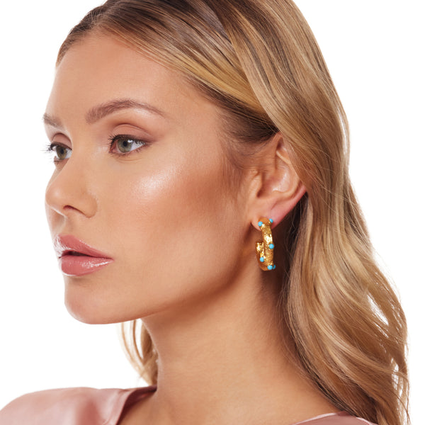 Gold Hoop Post Earring with Turquoise Cabochons