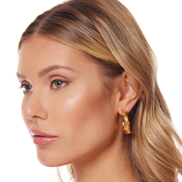 Gold Hoop Earring with Coral Cabochons