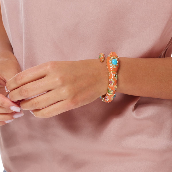 Multi-Pastel Gem with Turquoise Centers Snake Bracelet