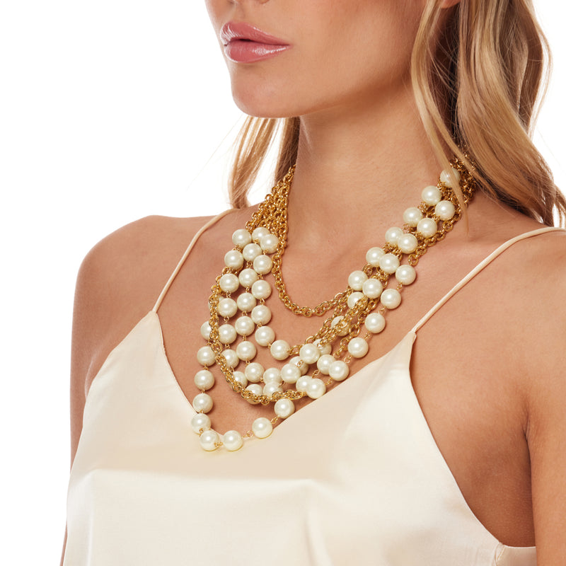 Gold Chains with Pearls Necklace