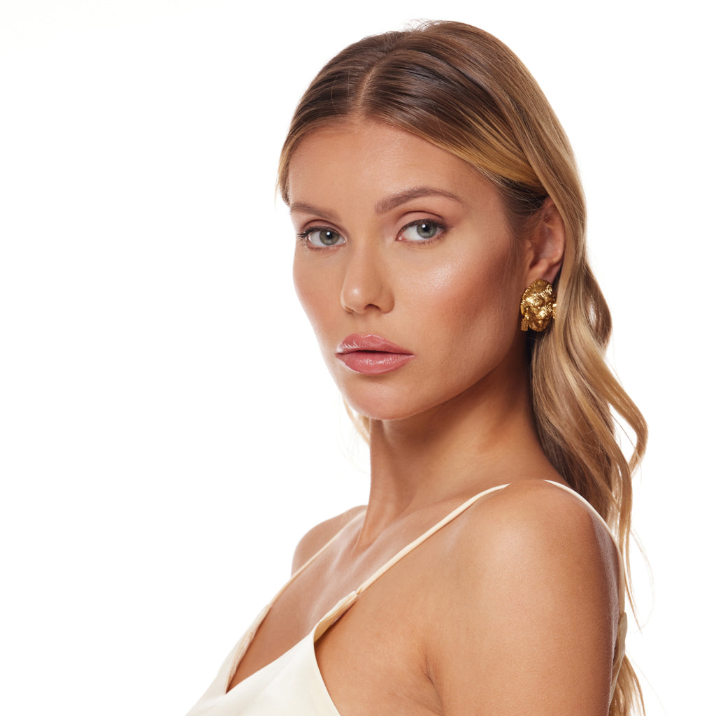 Gold Lion Head Clip Earrings