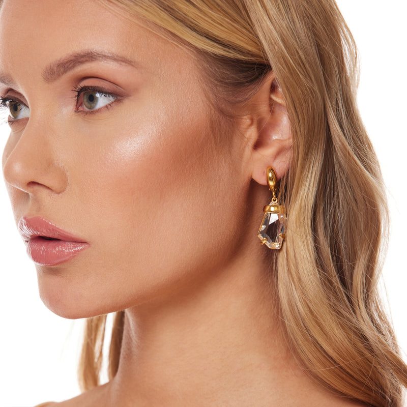 Polished Gold and Fancy Crystal Drop Clip Earring