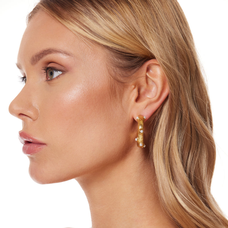 Gold Hoop Earring with Pearl Cabochons