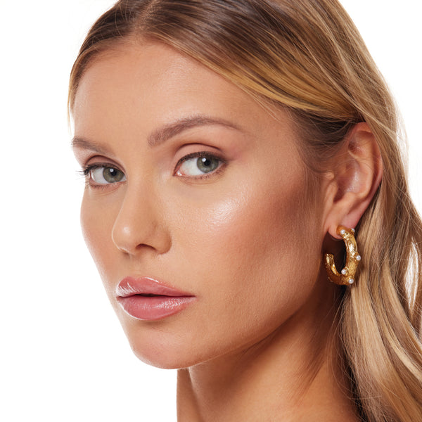 Gold Hoop Earring with Pearl Cabochons