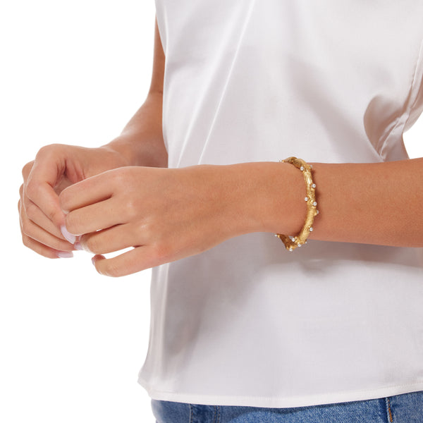 Gold Hinged Coral Shaped Bracelet with Pearl Dots