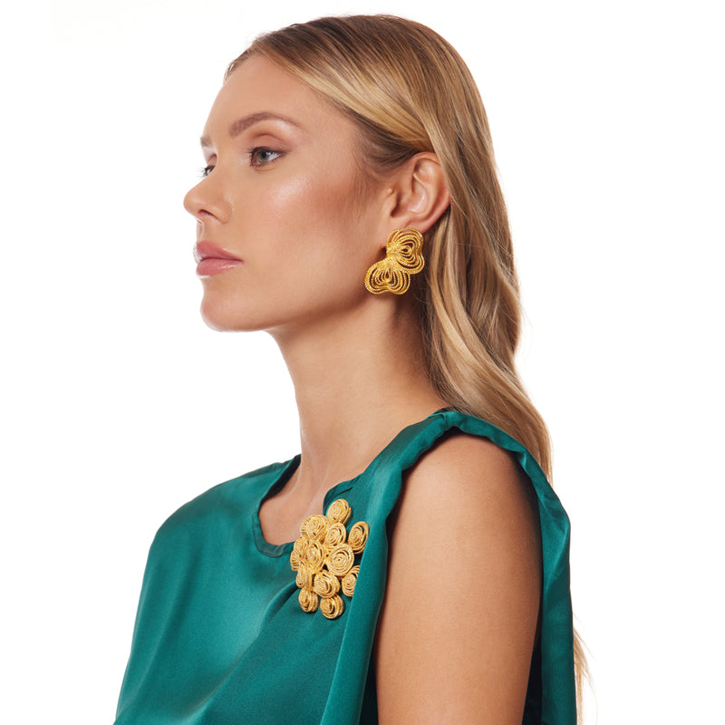 Gold Textured Clusters Clip Earrings
