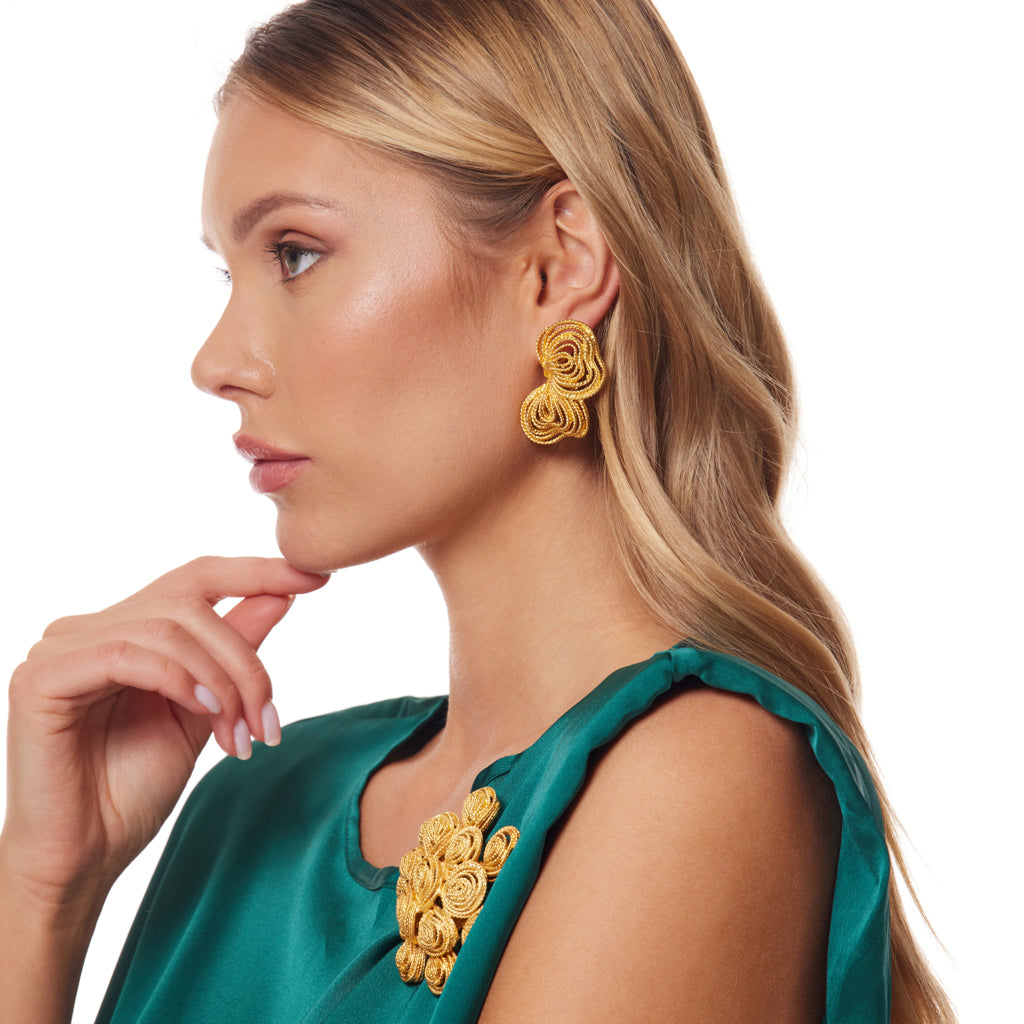 Gold Textured Clusters Clip Earrings