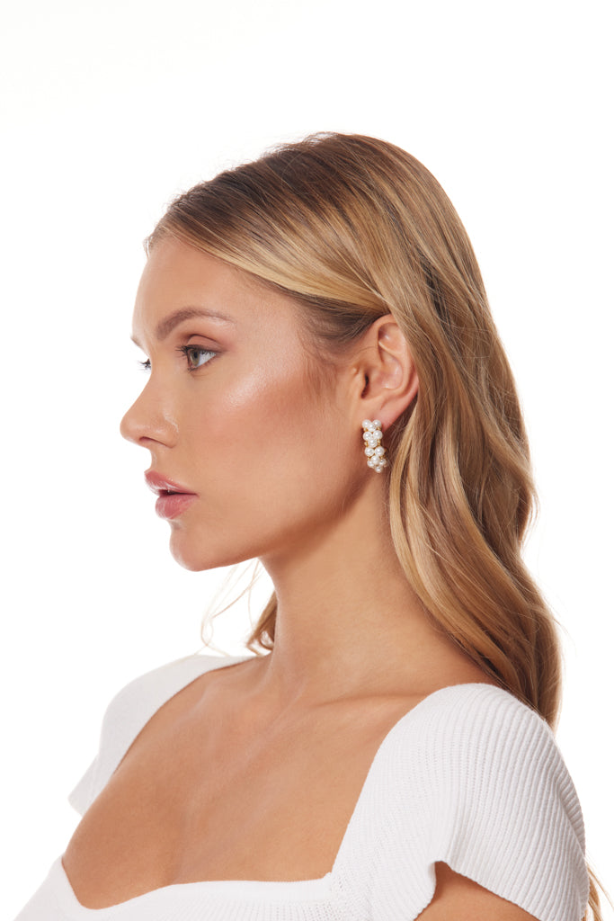 Pearl Cluster Pierced Hoop Earrings