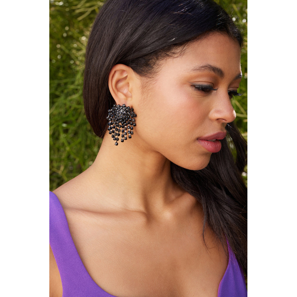 Gunmetal and Jet Cluster Clip Earrings