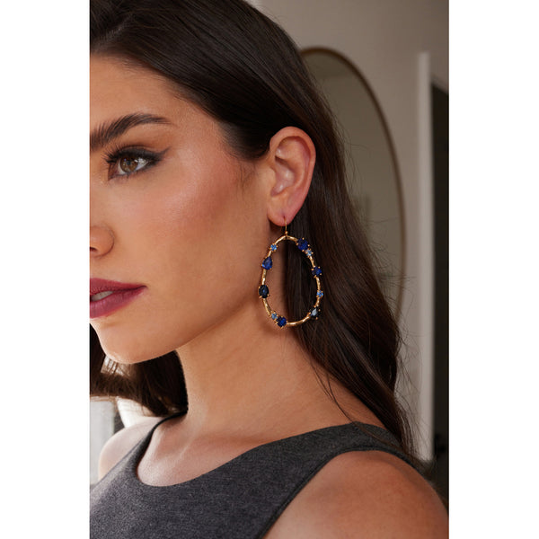 Gold Drop Earring with Sapphire Stones