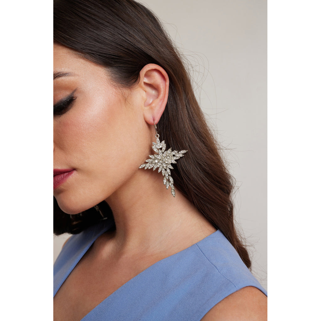 Rhodium and Rhinestone Drop Earring