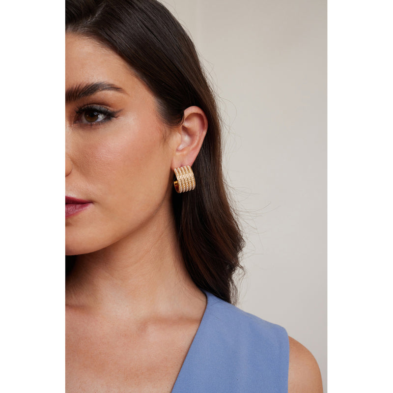Gold Hoop Studded Earring with Pearls